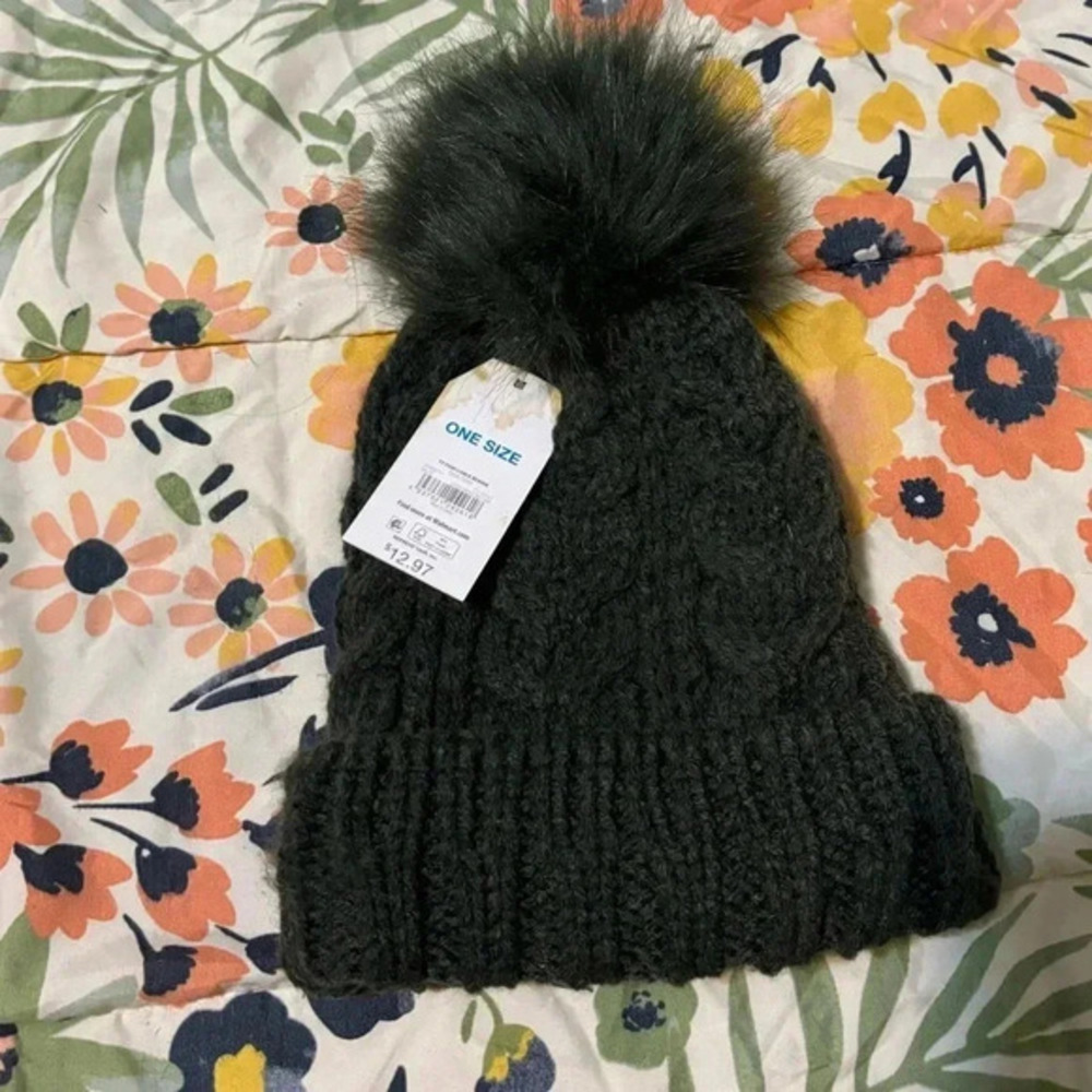 NWT-Winter Dark Green Beanie with Pom-Pom